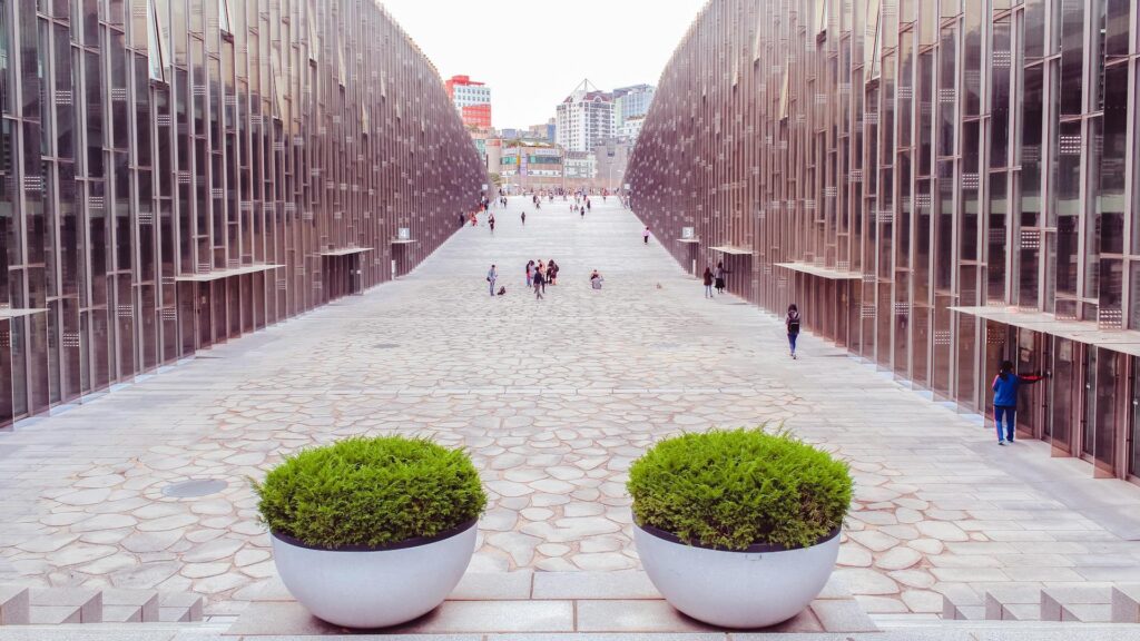 A University in South Korea (Photo by Andrea De Santis: https://www.pexels.com/photo/people-walking-inside-a-university-8651558/)